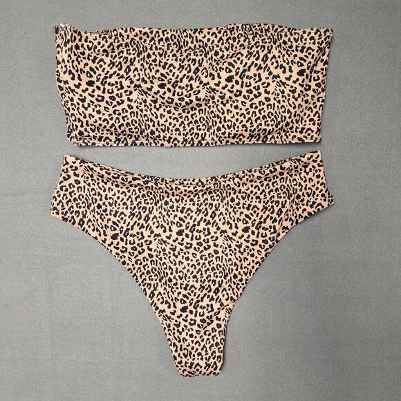 Shein Women's Leopard Print Two-Piece Bandeau Bikini Set XL Swimsuit - Picture 2 of 6